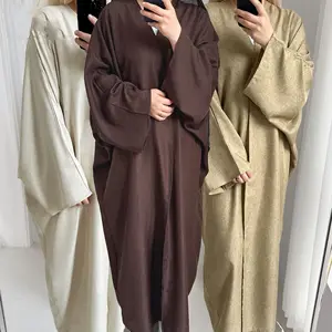 Heißer Verkauf Leinen Abaya Solid Color Plain Abaya Türkei EID Kleidung Islamische Kleidung Muslimische Frauen Kleider