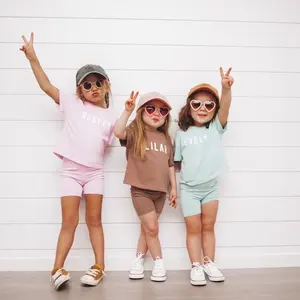 Custom Personalized Unisex Kids Toddler Girls Blank T Shirts Matching Biker Shorts Sets Boho Spring Summer Outfit