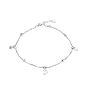 Gioielli alla moda 925 Sterling Silver <span class=keywords><strong>piccola</strong></span> <span class=keywords><strong>stella</strong></span> e Moon Link Station catena cavigliere per donna - Product Image 4