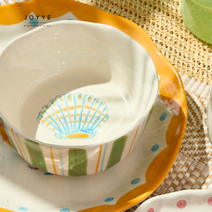 JOYYE-Juego de platos y tazas de cerámica de diseño original pintado a mano, juego de vajilla con diseño de cangrejos y conchas para vacaciones en la playa - Product Image 6