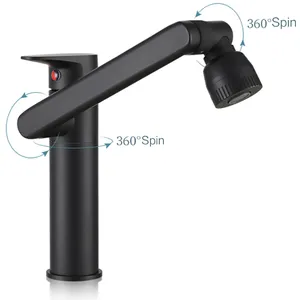 Grifo monomando de un solo agujero para baño, mezclador negro frío y caliente, rotación de 360 grados, para lavabo