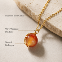 Collier pendentif en agate rouge naturelle, enroulé sur chaîne en acier inoxydable, bijoux en or et argent