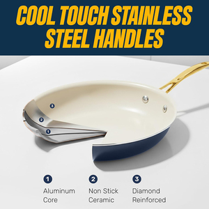 High Quality <b>Ceramic</b> Coated Non-Stick <b>Pots</b> Pans Gold Stainless Steel Handle 12-Piece Blue Aluminum Induction Cookware Set - Product Image 5