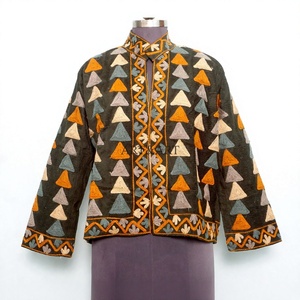 Handmade Embroidered Women's Cotrise <b>Jacket</b> <b>Mandarin</b> <b>Collar</b> Vintage Design Eco-Friendly Breathable Quick Dry Cotton Lined Winter - Product Image 1