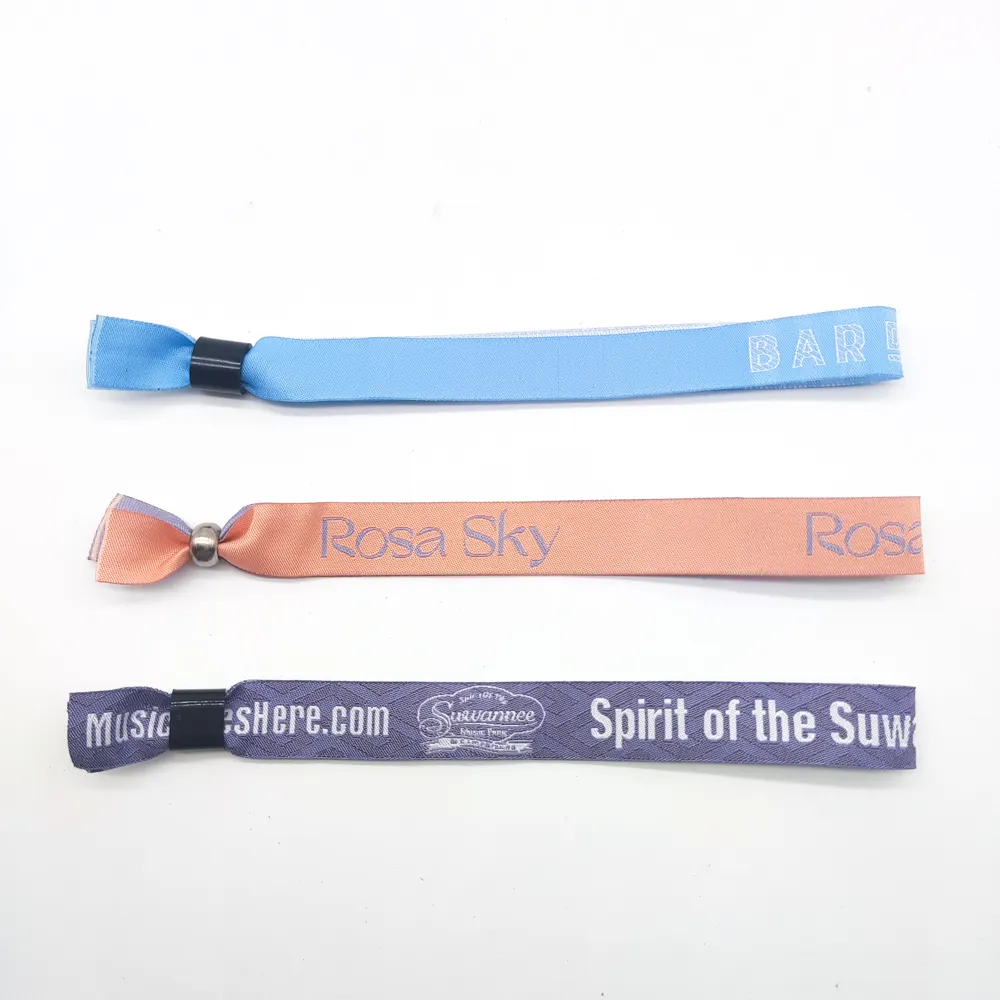 Customised festival event ribbon fabric wrist band wristband custom holographic vip ticket no minimum order event bracelet