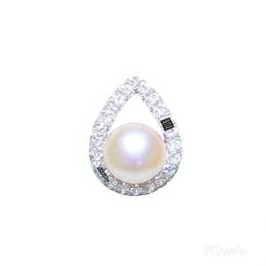 Boucles d'oreilles en or blanc Kewu avec perles et diamants naturels ronds taille brillant couleur D, bijoux classiques pour femmes - Product Image 1