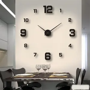 นาฬิกาดิจิตอล3D ขนาดใหญ่สำหรับติดผนังบ้านสติกเกอร์อะคริลิคสุดสร้างสรรค์ดีไซน์นาฬิกาติดผนังที่ทันสมัย