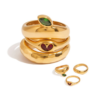 Anillos de Moda para Mujer, Chapados en Oro, con Forma de Corazón, Zirconia, Joyería para Regalo, Diseño Geométrico con Engaste de Bisel, Origen Yiwu - Product Image 1