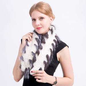 MWFur bufanda de piel de conejo Rex con cuello de pelo de zorro moda de invierno tejido a mano bufanda de piel recortada de pelo de zorro <span class=keywords><strong>para</strong></span> Collar - Product Image 1