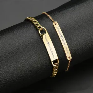 Personnalisé réglable mince chaîne en or en acier inoxydable personnalisé gravé Logo nom blanc barre Bracelet pour les femmes