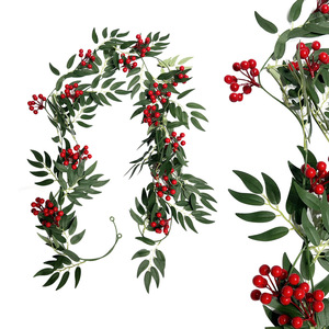 Guirlande de Noël artificielle avec baies rouges et feuilles vertes pour décoration murale intérieure, 200 cm de haut, simulation réaliste - Product Image 4