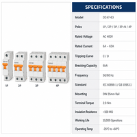 Wanbo-540 DZ47-63 Miniature Circuit Breaker Kurva C 6kA 400V AC 1P 2P 3P 4P MCB Saklar Udara Rel DIN Tahan Api