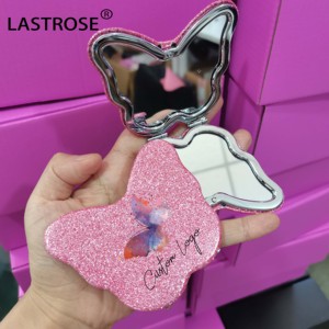 Wholesale Glitter Butterfly-shaped <strong>Mirror</strong> Print logo Double Sided Travel <strong>Compact</strong> Mini Pocket Cosmetic <strong>Mirror</strong> - Product Image 2