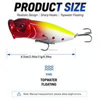 Leurre dur flottant Popper 6,5 cm 11 g, 5 couleurs au choix, leurre de surface Wobbler pour la pêche en eau salée et en rivière, directement de l'usine