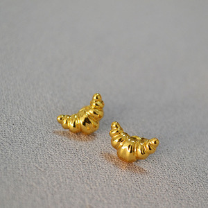 Dainty Bakery <strong>Jewellery</strong> Cute Foodie Gift for Her Everyday Minimal Studs 18K Gold Plated Croissant Hypoallergenicity Stud Earring - Product Image 1