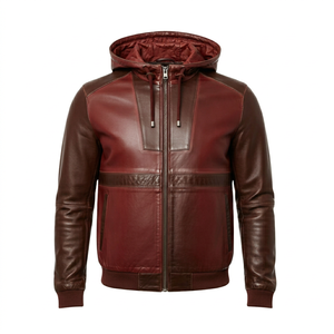 Blouson en cuir PU à capuche pour homme, style motard, fermeture éclair sur le devant, coupe régulière, coupe-vent, couleur unie, automne - Product Image 1