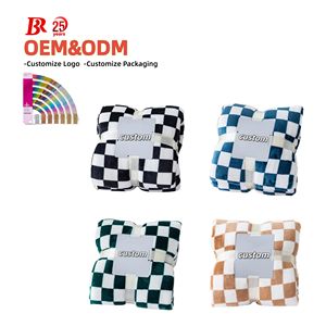 Modern 100% Polyester <strong>Flannel</strong> Blanket Printed Chessboard Coral Fleece Knitted <strong>Sheets</strong> Joyous Wholesale Gift for Air Conditioning - Product Image 1