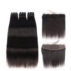 Rechte Golvend Weave Double Drawn Virgin Human Hair Extensions Met Oor Tot Oor Kant Frontale