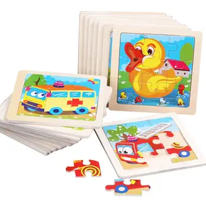 wholesale 9 Pcs 10cm small Wooden Jigsaw Puzzle Traffic Animal Montessori Children Early Learning Toys Kids toddler Teach Aids