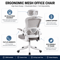 Chaise de bureau ergonomique à dossier haut en maille, directement de l'usine, pour immeuble de bureaux, avec appui-tête 3D réglable