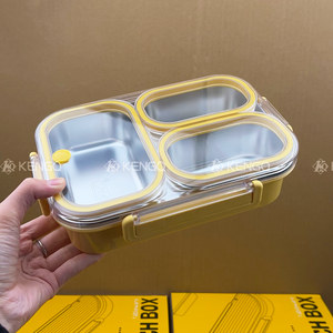 กล่องใส่อาหารสำหรับผู้ใหญ่กล่องเบนโตะสแตนเลส304ทรงสี่เหลี่ยมกล่องอาหารกลางวันเข้าไมโครเวฟได้ - Product Image 2