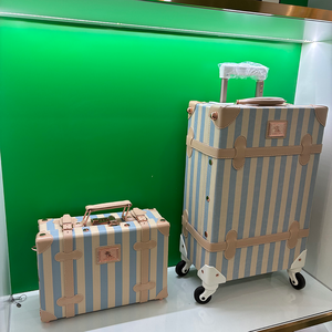 Set bagaglio a mano <span class=keywords><strong>Vintage</strong></span> di lusso personalizzato con striscia blu bagaglio a mano in pelle carina <span class=keywords><strong>valigia</strong></span> di design con custodia per il trucco - Product Image 2