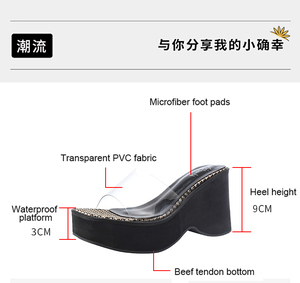 Sandales compensées noires de haute qualité, style 2025, talons hauts souples, nouvelle collection été, en PVC transparent, pour femmes à pied large - Product Image 5