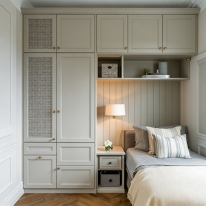 Armoire en bois minimaliste personnalisée BALOM, meubles de chambre à coucher avec étagères de présentation et rangement - Product Image 3