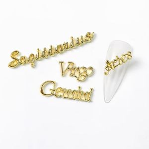 Juego de 12 Piezas de Adornos de Uñas 3D con Pedrería Dorada, Plateada y Rosa con Letras del Horóscopo, Accesorios Metálicos para Decoración de Uñas - Product Image 6