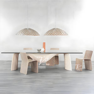 طاولة طعام من الخشب الصلب بتصميم إيطالي حديث وبسيط مع كرسي زجاجي إبداعي طويل للمساحات المكتبية والمؤتمرات والمفاوضات التجارية والفنية - Product Image 4