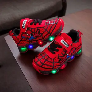 TCXW042001 High Quality Kid's Shoes Spiderman Patent Leather Led Lights Children's Shoes Boys and Girls