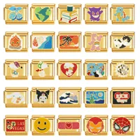 Goudkleur Smile Cherry Sky Heart Cat Dog Earth Italiaanse Charme Rvs Armband 9Mm Diy Making Gold Color Series