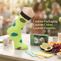 Chaussettes promotionnelles amusantes et mignonnes, style avocat, en coton peigné 200N de haute qualité, chaussettes colorées, motif et emballage personnalisés