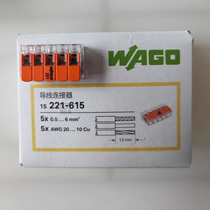 100% Origineel Nieuw WAGO 221-615 Compacte 2-weg Verbindingsconnector Herbruikbare Elektrische Draad Kabel Klemmenblokken - Product Image 1