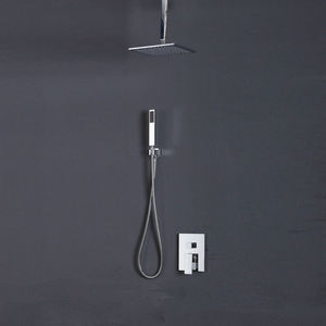 Ensemble de douche mural dissimulé 59-1 en laiton, double fonction, finition chrome noir, avec pommeau de douche carré effet pluie pour salle de bain - Product Image 3