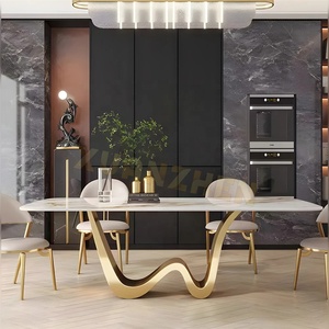 Meubles de salle à manger Xuanzhen, design moderne, table à manger de luxe en pierre sinterisée, or, argent, acier inoxydable, pour usage domestique - Product Image 4