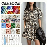 Robe chemise mini décontractée pour femme, imprimé léopard, tissée, impression numérique estivale, respirante, service OEM, taille haute