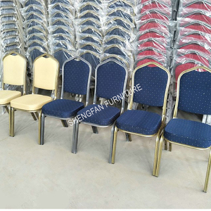 Chaises de banquet de mariage empilables Offre Spéciale coussin en métal bleu avec finition dorée pour hôtels événements salles à manger et cuisines - Product Image 3