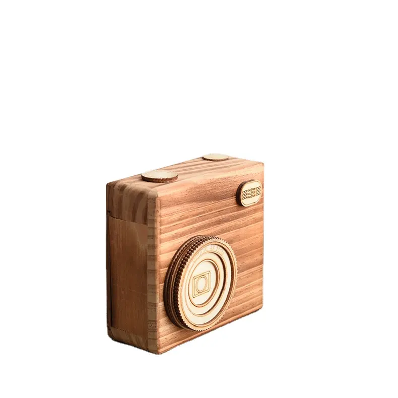 カスタム木製カメラ装飾品、クリエイティブなDIY装飾品、木製工芸品収納ボックス
