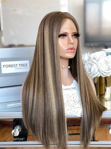 24 "Listo Para Enviar Cabello Humano Encaje Top Pelucas Kosher Judío Rubio Ombre Seda Top Encaje Frontal Peluca Recta - Product Image 3