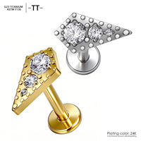 Piercing Labret en Titane ASTM F136 16G à Filetage Interne, avec Cadre Triangle Riveté et Zircon Cubique Rond Gradué, pour Cartilage, Tragus, Hélix, Conch