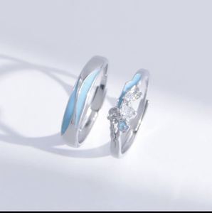 Anillos de Pareja Plateados con Flor Luminosa de Circonio y Estrella, Brillan en la Oscuridad, Anillo Abierto Ajustable, Joyería - Product Image 3
