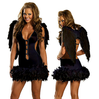 Costume de cosplay Dark Angel pour femmes, ailes en plumes noires, mini robe, tenue de fête à thème Halloween, carnaval, tenue de fantaisie pour femmes
