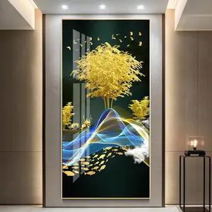 金色梅花鹿树动物风景墙艺术画版画客厅装饰水晶瓷画