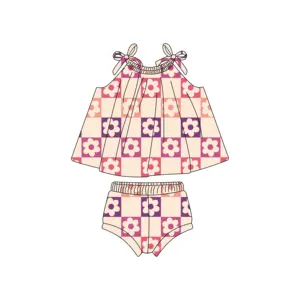 Liangzhe customize kids girls swimsuits checkered printed children fashion swimwear bikini for little girls