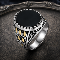 Bague Chevalière JLM en Acier Titane et Onyx Noir, Style Vintage Turc Gravé, Bijou de Luxe pour Homme, Rétro