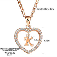 Gran oferta collar de nombre inicial de diamantes de imitación de cristal 26 letras collar de corazón de circón joyería collar con colgante de diamante