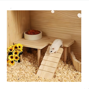 Ahşap Fare Kafesi Aksesuarları Küçük Hayvanlar İçin Doğal Ahşap Hamster Tırmanma Platformu Oyuncağı Merdivenli - Product Image 4