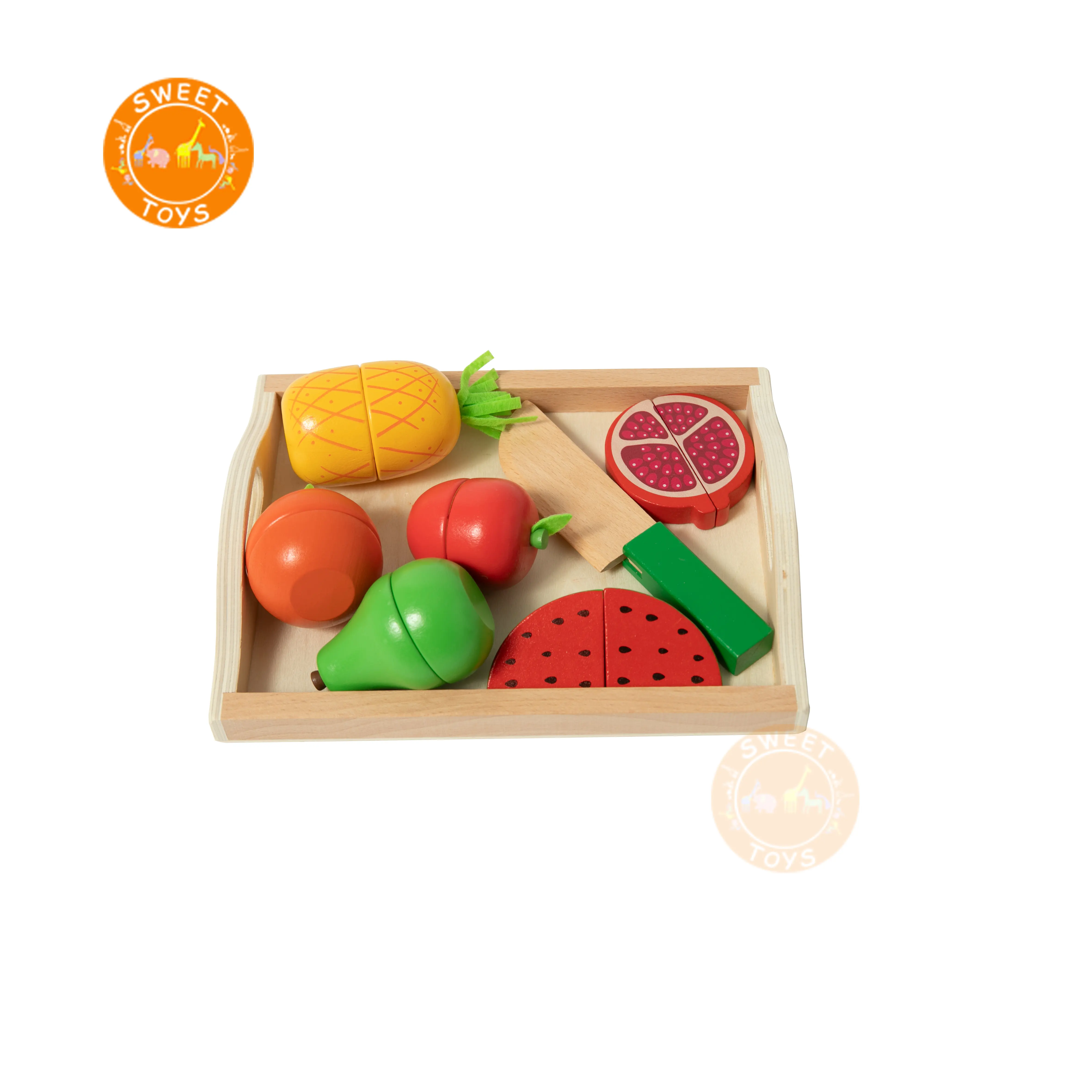 Simulation fruits cutting toys wooden kitchen role play cutting toys set for kids early education