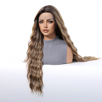 Peluca de encaje HD 13x6, pelo libre, fibra sintética futura, suave, Natural, cuerpo recto, Onda, estilo Yaki, rayas marrones profundas, peluca mixta Ombre